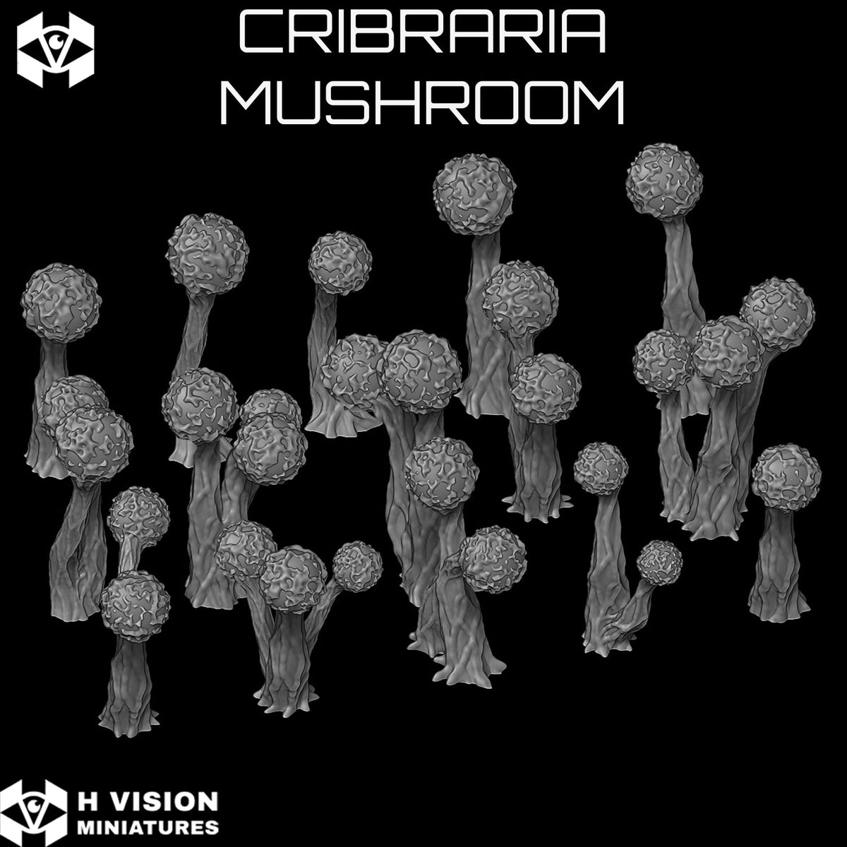 Official H Vision Miniatures render of Cribraria Mushroom, included in Mixed Mushrooms themed pack