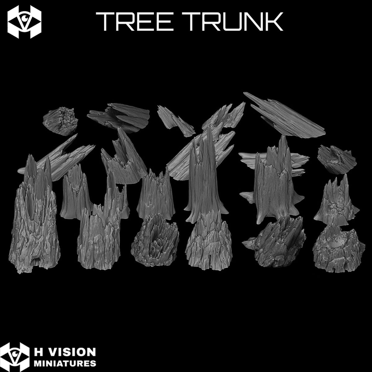 Official H Vision Miniatures render of Tree Trunk, included in Dead Woodland themed pack