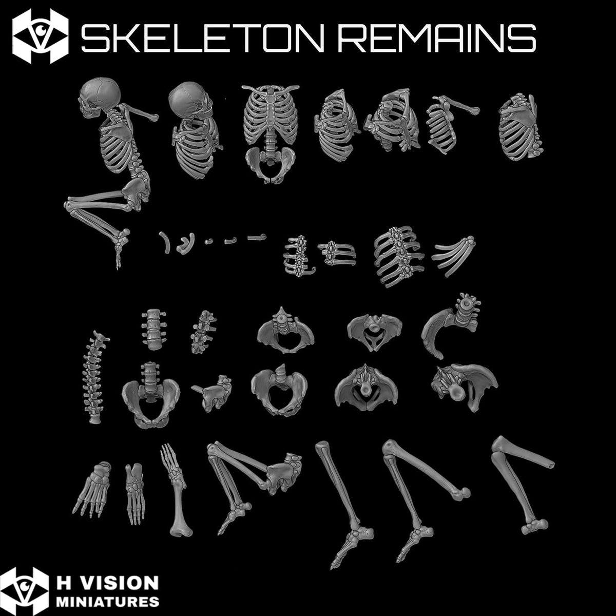 Official H Vision Miniatures render of Skeleton Remains, included in Bones & Skulls themed pack