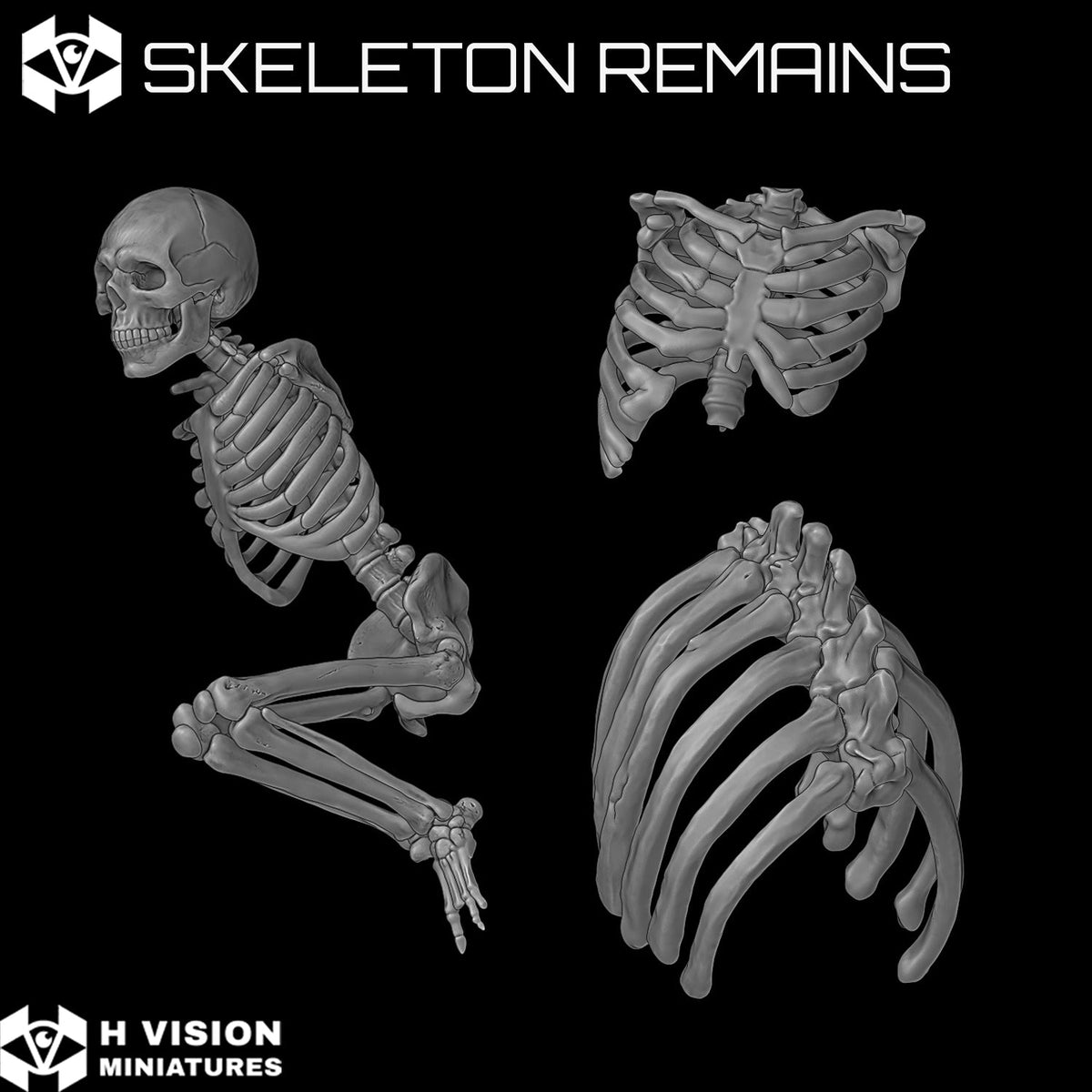 Official H Vision Miniatures Skeleton Remains render 3 showing skeletal resin basing details