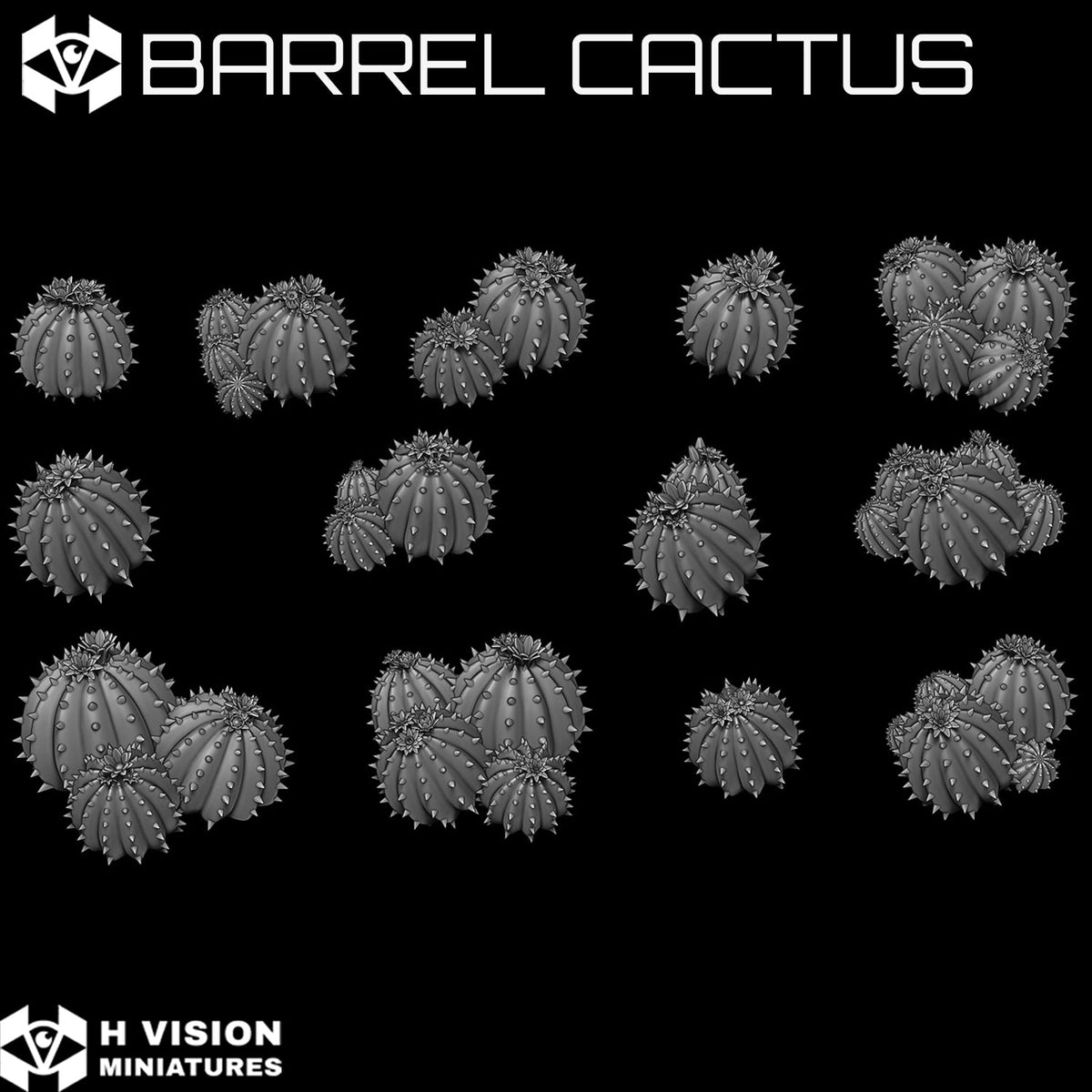 Official H Vision Miniatures render of Barrel Cactus, included in Desert Cactus themed pack