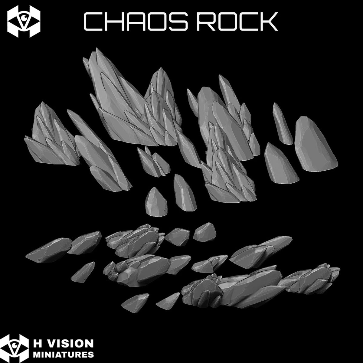 Official H Vision Miniatures render of Chaos Rock, included in Jagged Rocks themed pack