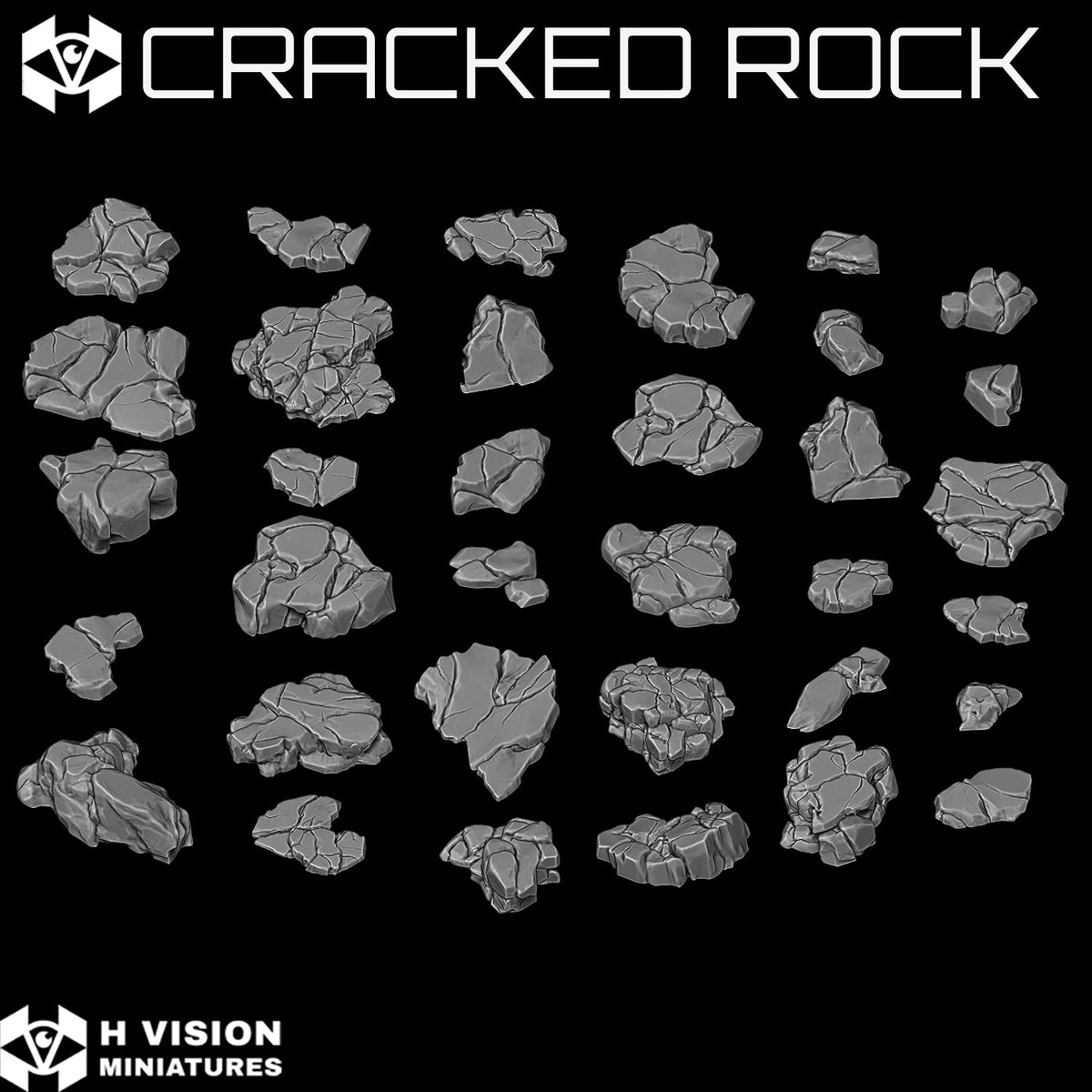 Official H Vision Miniatures render of Cracked Rock, included in Natural Rocks themed pack